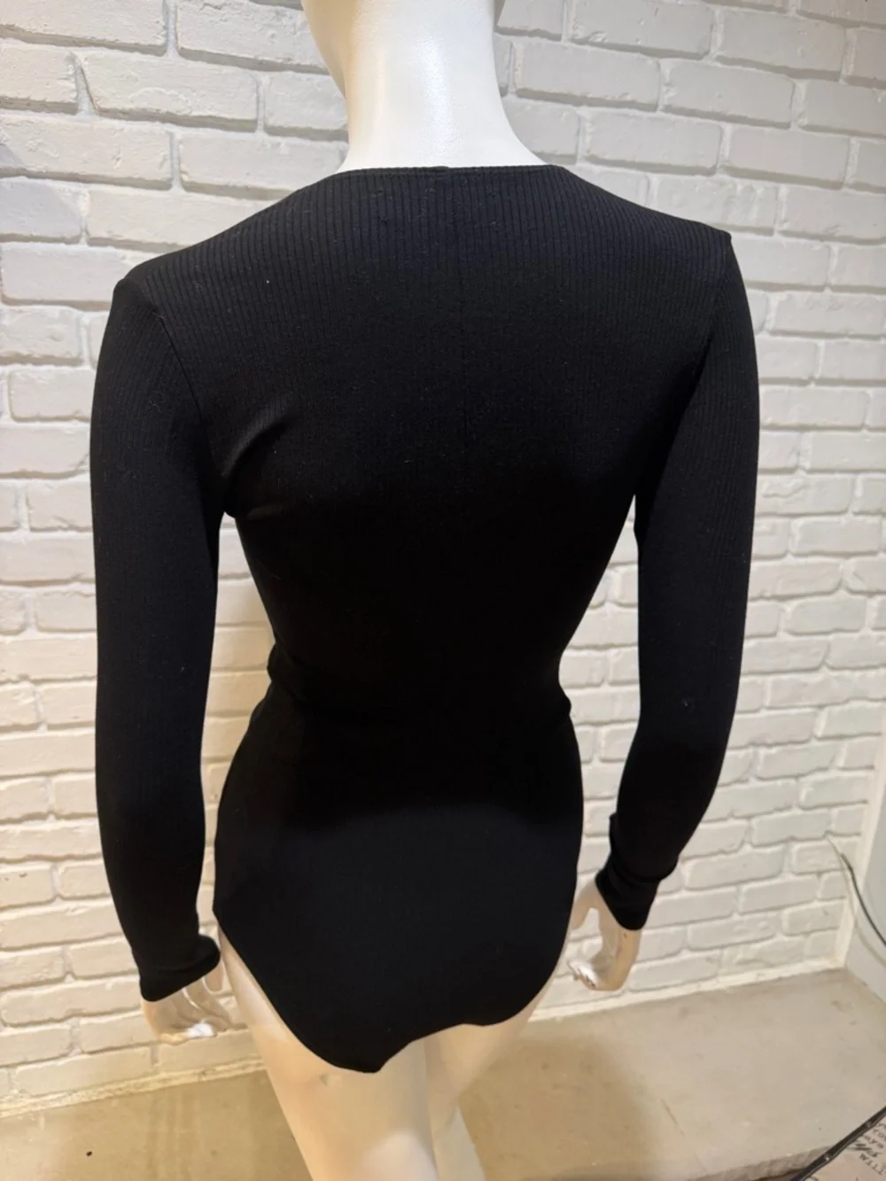Reformation Black Lace-Up Bodysuit Tie Front Long Sleeve Size S